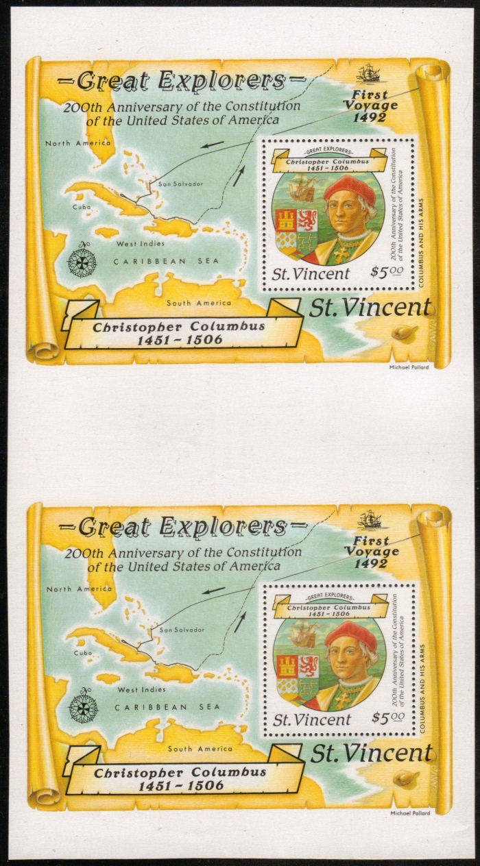 1988 Discovery of America Souvenir Sheet Proof Pair with Perforations all Around 1988 Discovery of America Souvenir Sheet Proof Pair with Perforations all Around